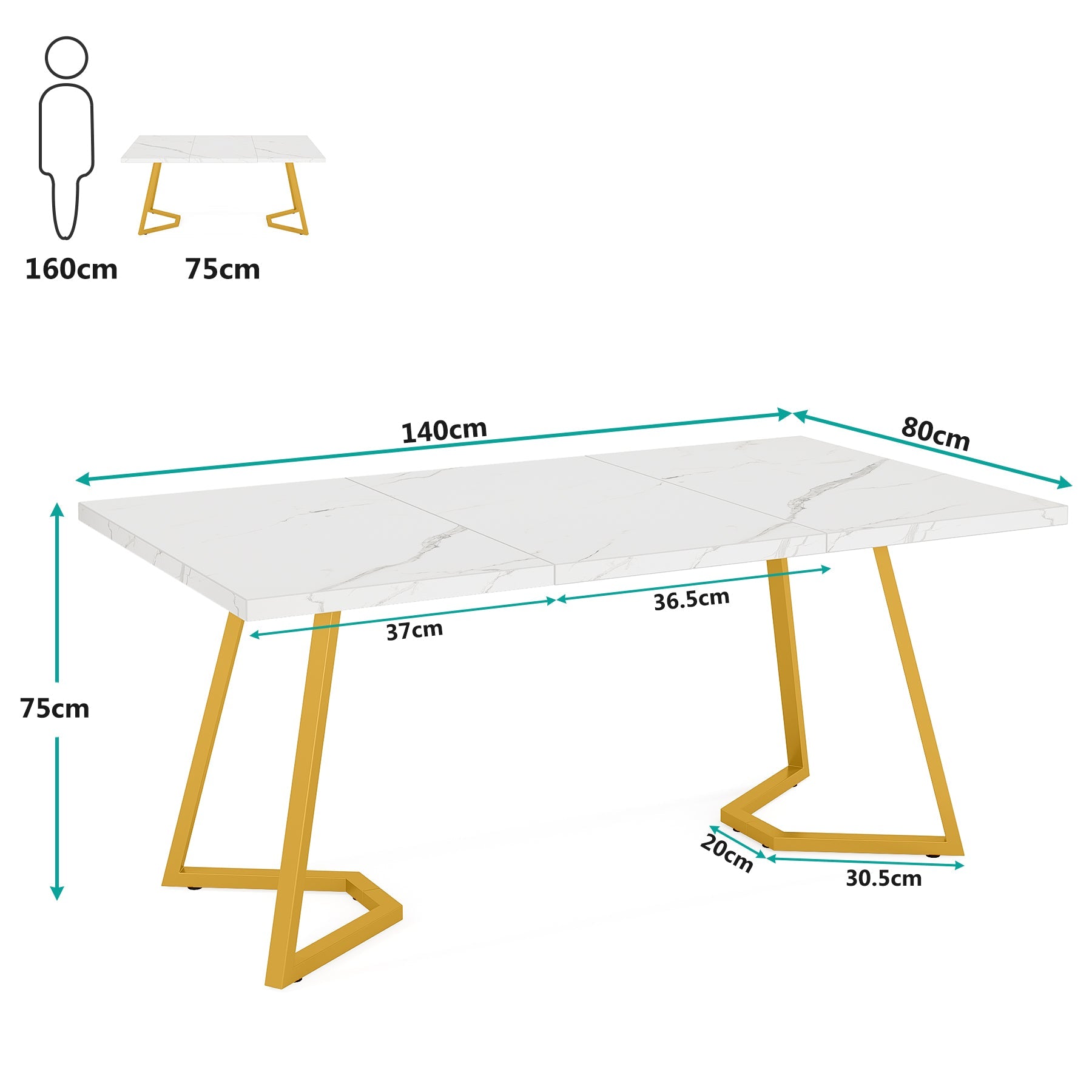 Biurko komputerowe 140 x 80 cm – nowoczesne biurko biurowe z blatem z marmuru syntetycznego do domowego biura