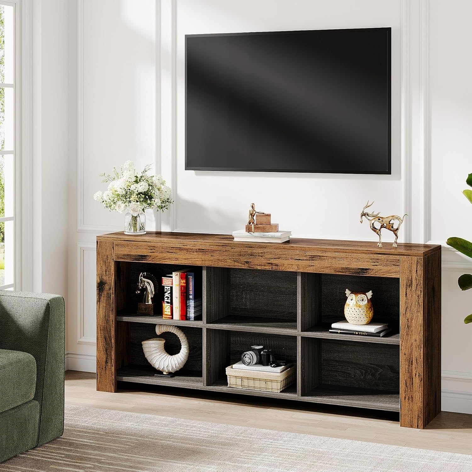 Stolik konsolowy 160 cm w stylu industrialnym z 6 przegródkami – do przedpokoju i salonu