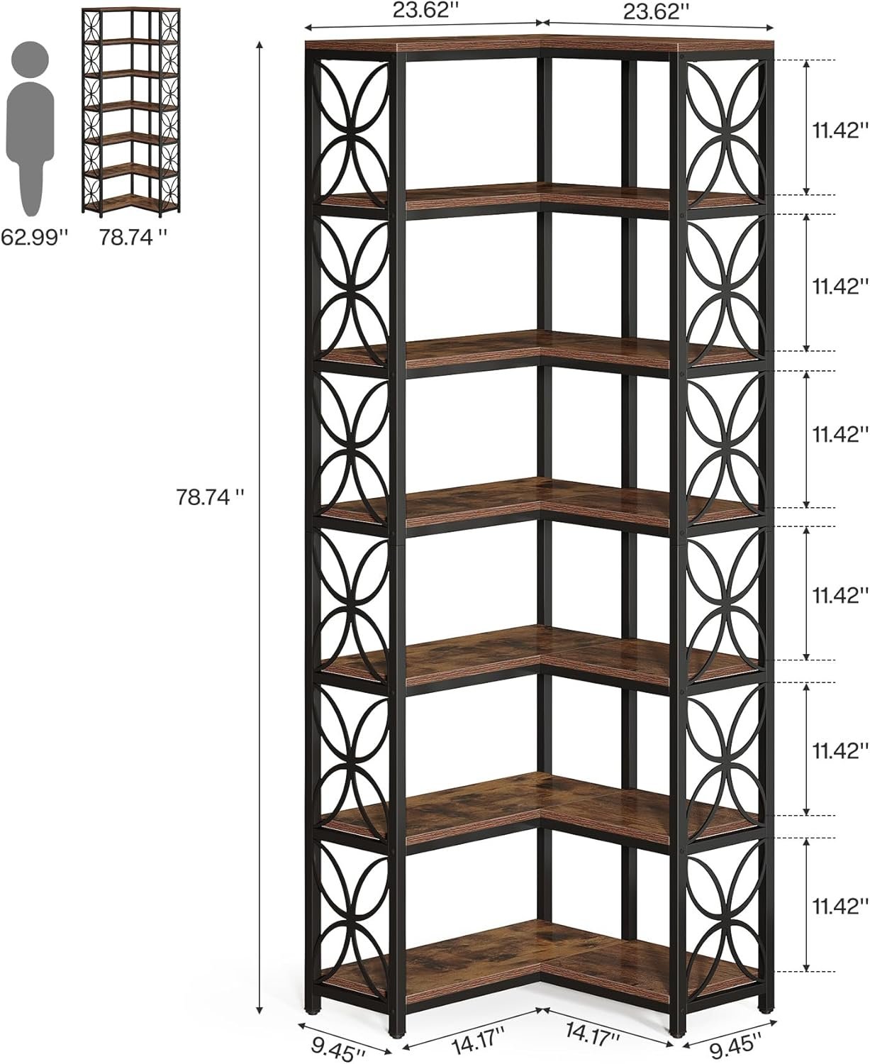 Regał narożny 200 cm – 6-poziomowy regał w kształcie litery L z metalową ramą