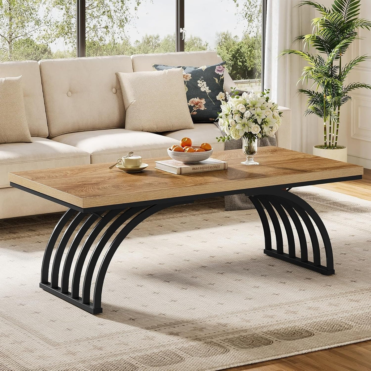 Prostokątny stolik kawowy 120 cm – stolik centralny z metalowymi nogami ramy