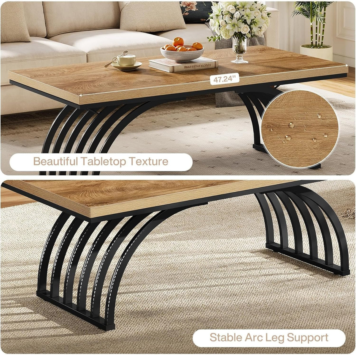 Prostokątny stolik kawowy 120 cm – stolik centralny z metalowymi nogami ramy