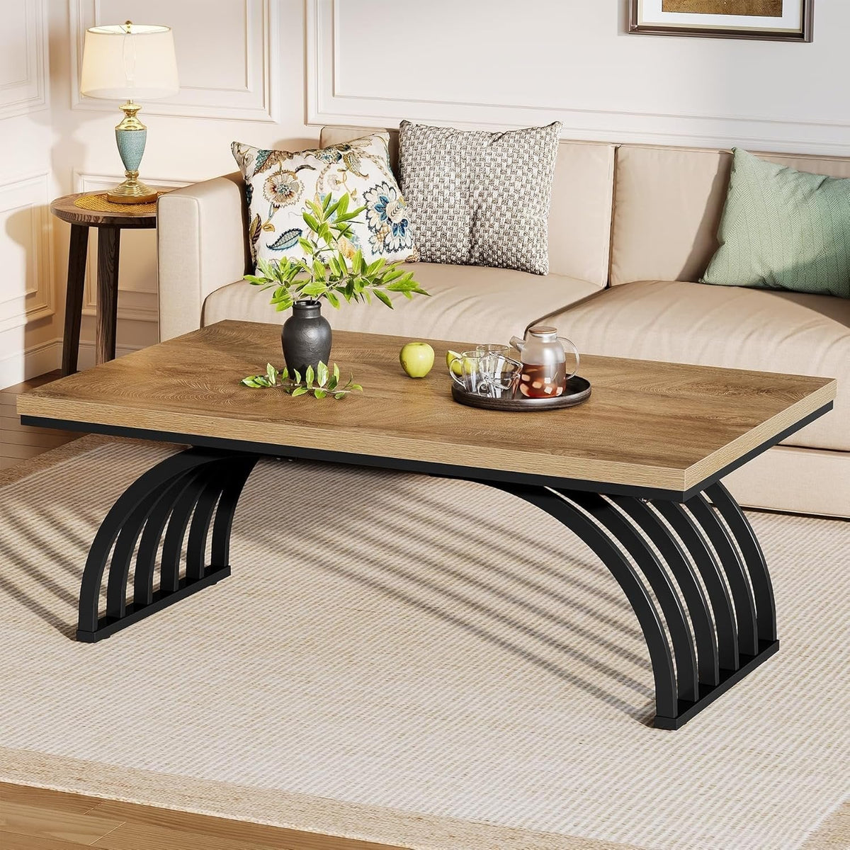 Prostokątny stolik kawowy 120 cm – stolik centralny z metalowymi nogami ramy