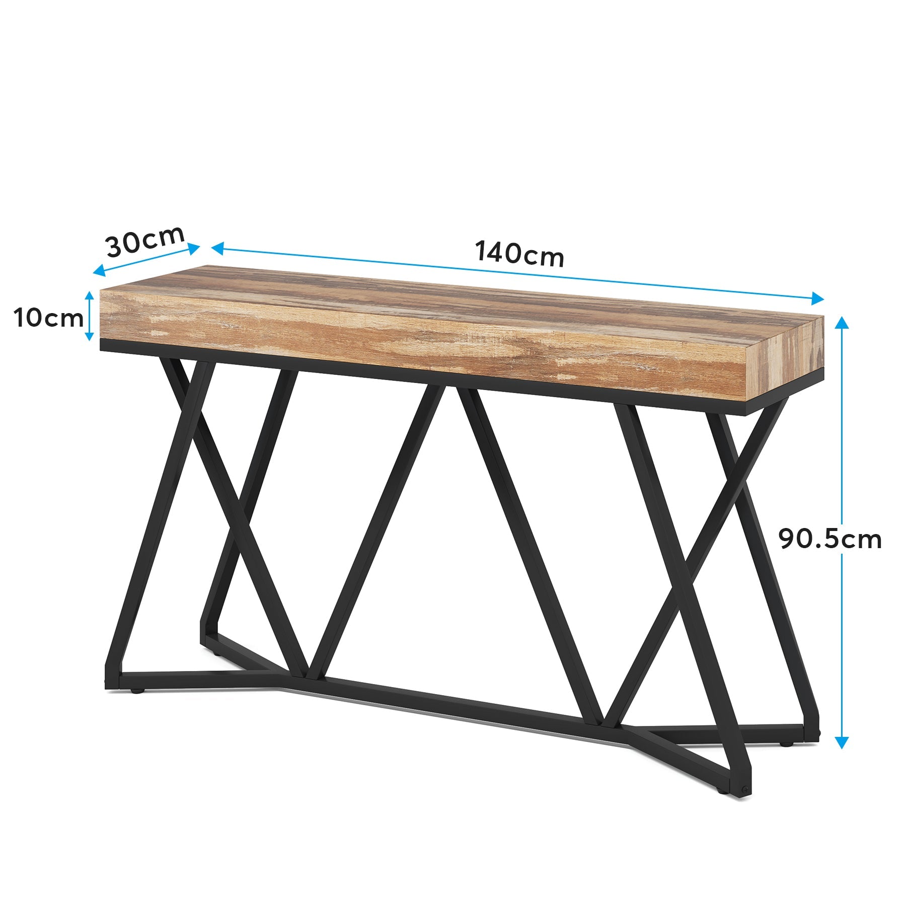 Stolik konsolowy 140 cm – stolik w stylu farmhouse do przedpokoju i salonu z unikalną metalową podstawą