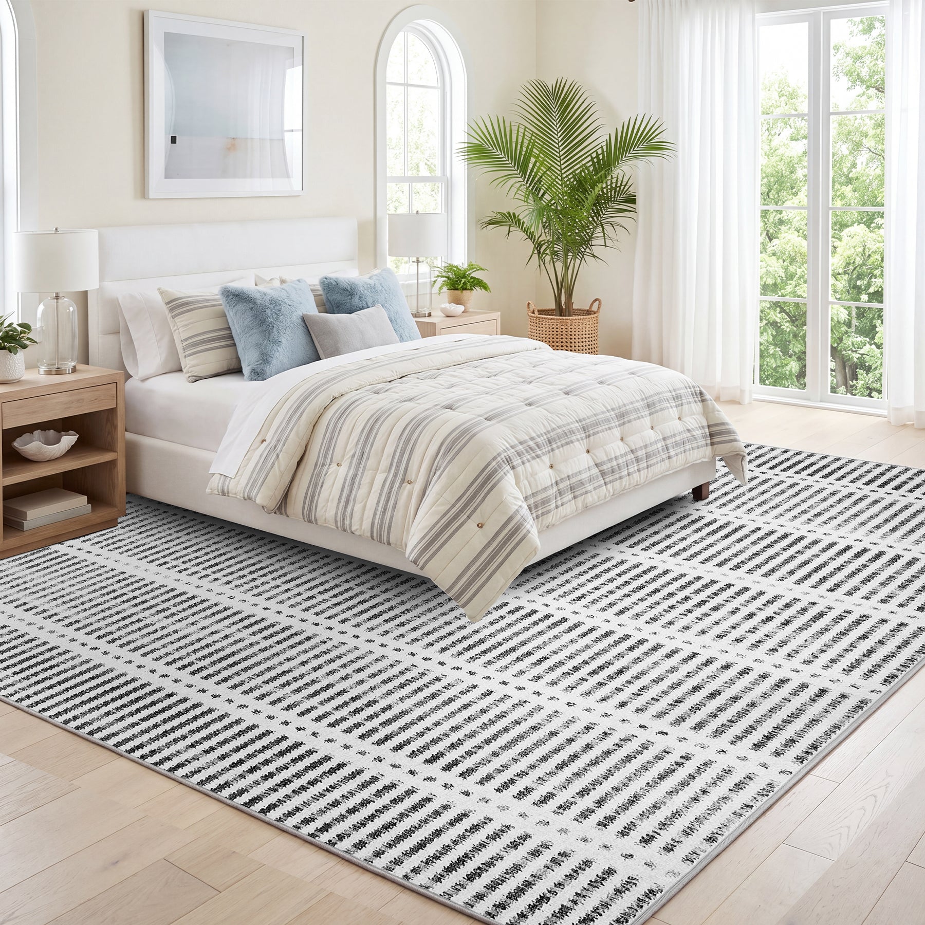 Ultracienkie dywany zmywalne 160x230/200x300 cm – nowoczesne dywany w paski, antypoślizgowe, miękkie, idealne do salonu i sypialni, OEKO-TEX