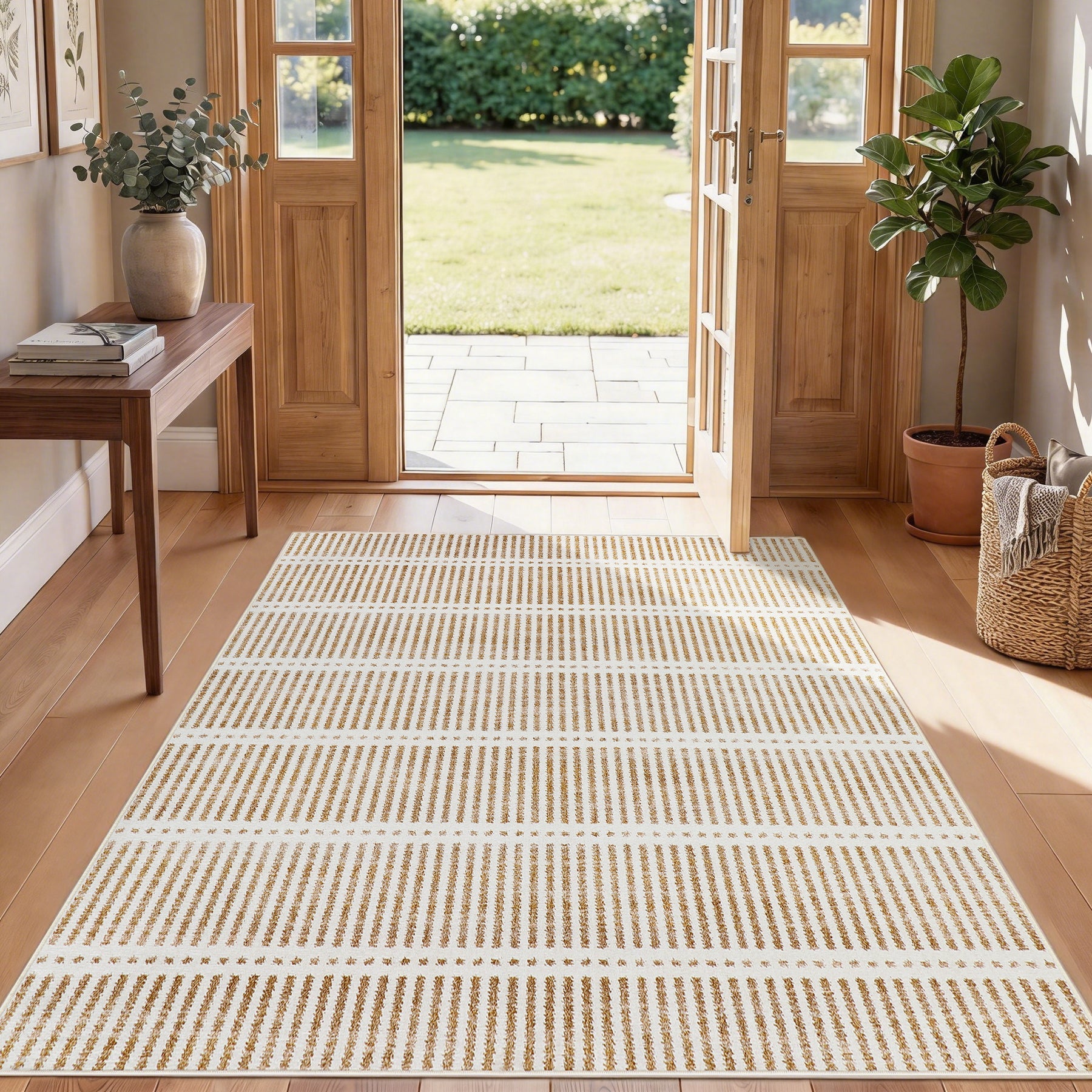 Ultracienkie dywany zmywalne 160x230/200x300 cm – nowoczesne dywany w paski, antypoślizgowe, miękkie, idealne do salonu i sypialni, OEKO-TEX