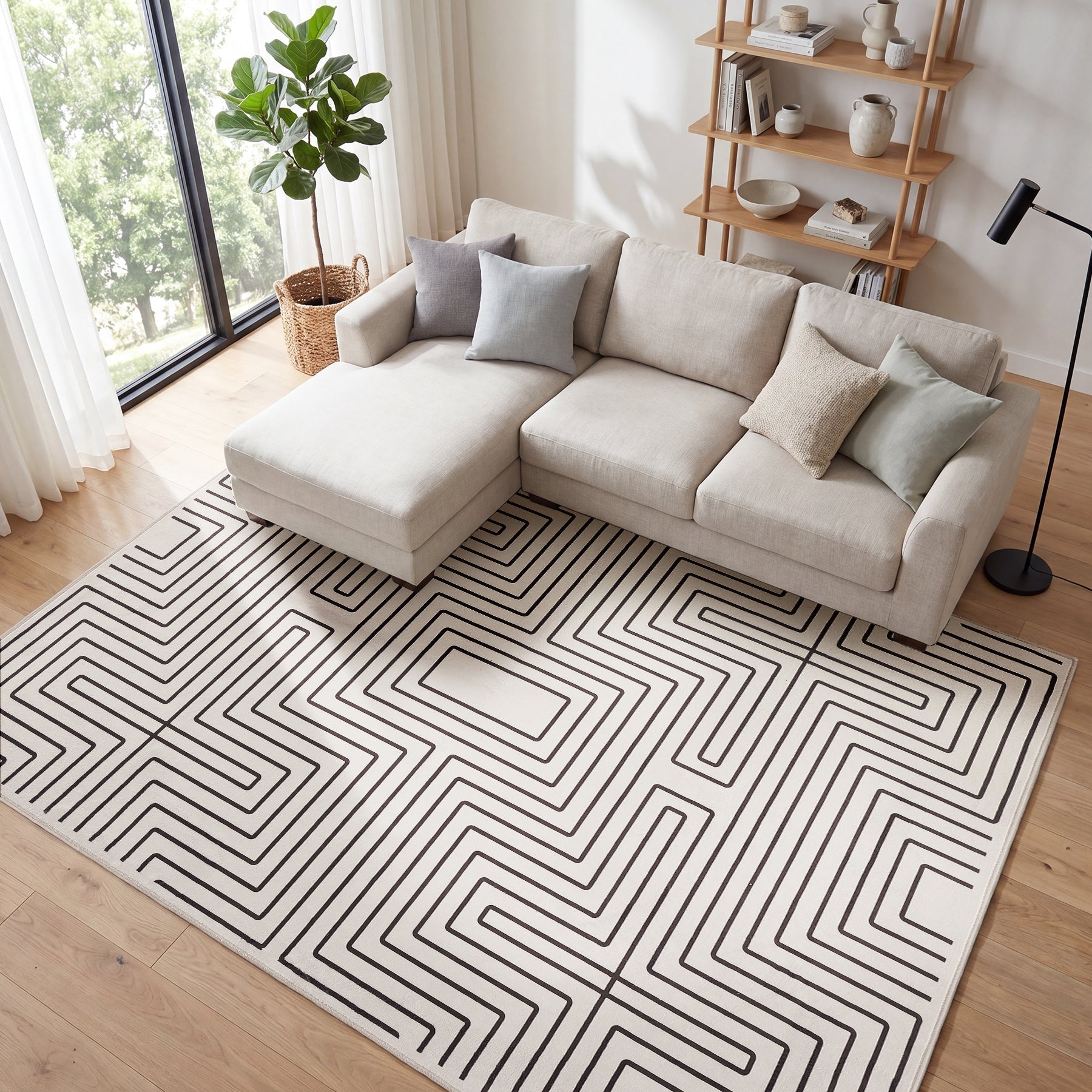 Tappeto a pelo corto con motivo geometrico#Colore_Beige