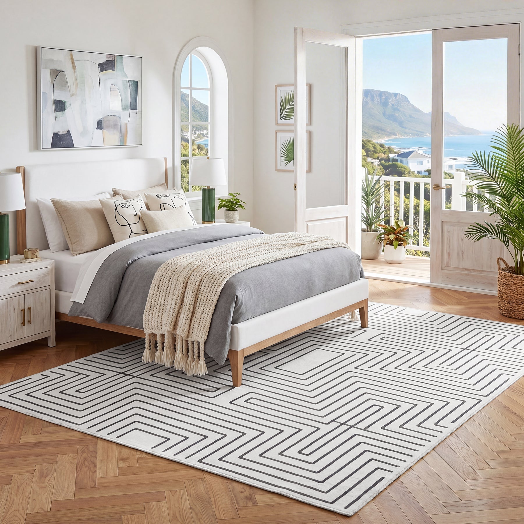 Dywan geometryczny z krótkim włosiem, 160x230 / 200x300 cm, antypoślizgowy, zmywalny w 30°C – idealny do salonu i sypialni, OEKO-TEX