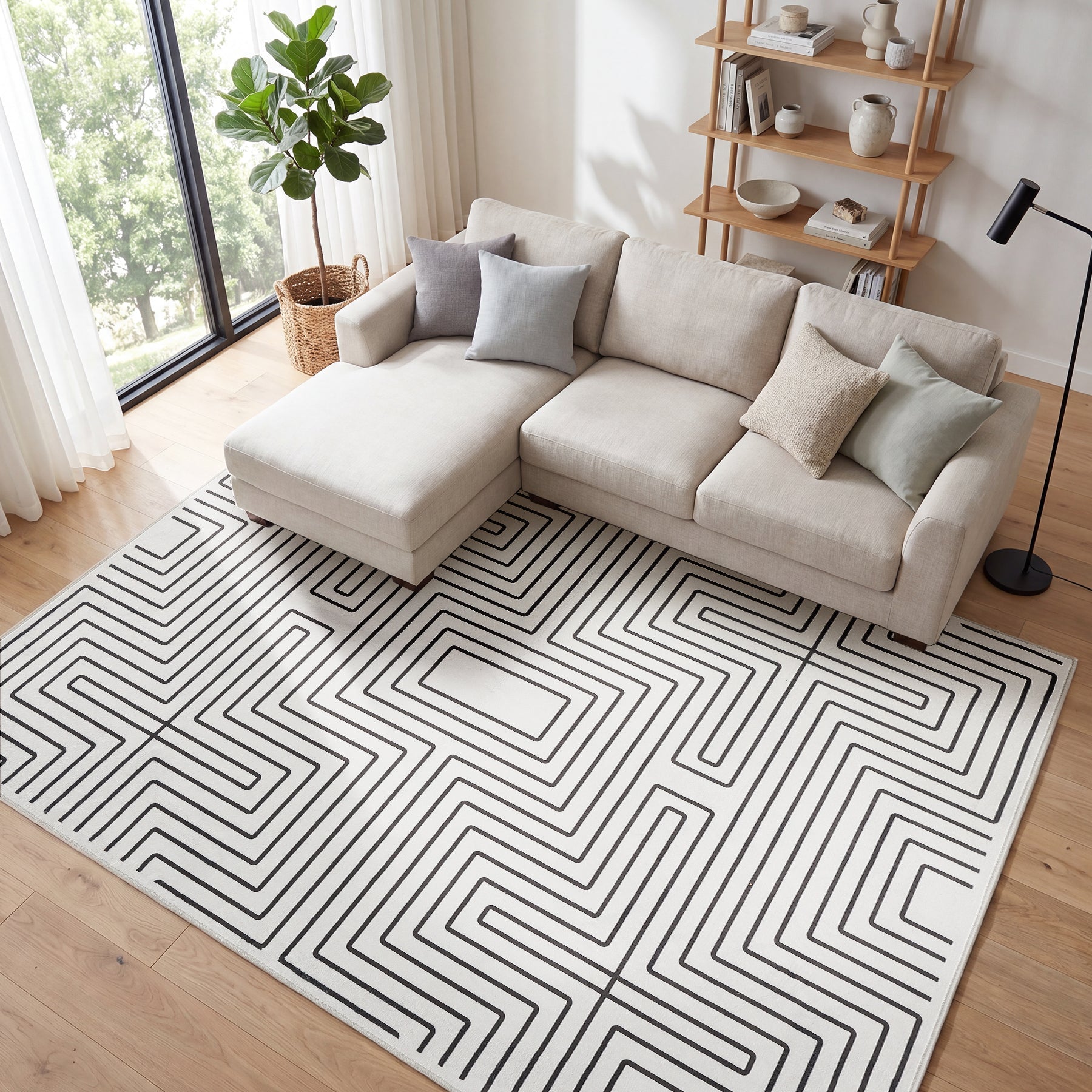 Dywan geometryczny z krótkim włosiem, 160x230 / 200x300 cm, antypoślizgowy, zmywalny w 30°C – idealny do salonu i sypialni, OEKO-TEX