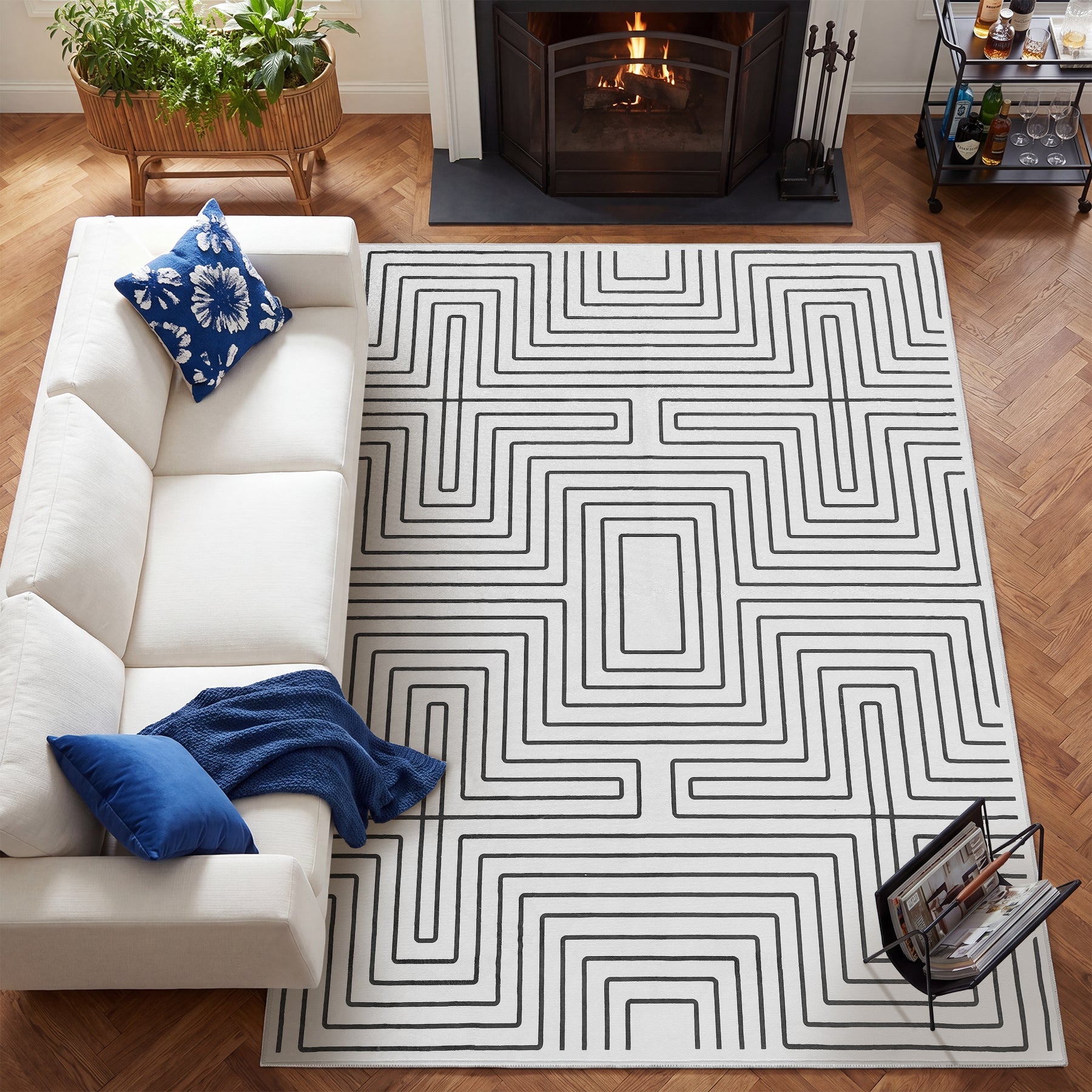 Dywan geometryczny z krótkim włosiem, 160x230 / 200x300 cm, antypoślizgowy, zmywalny w 30°C – idealny do salonu i sypialni, OEKO-TEX