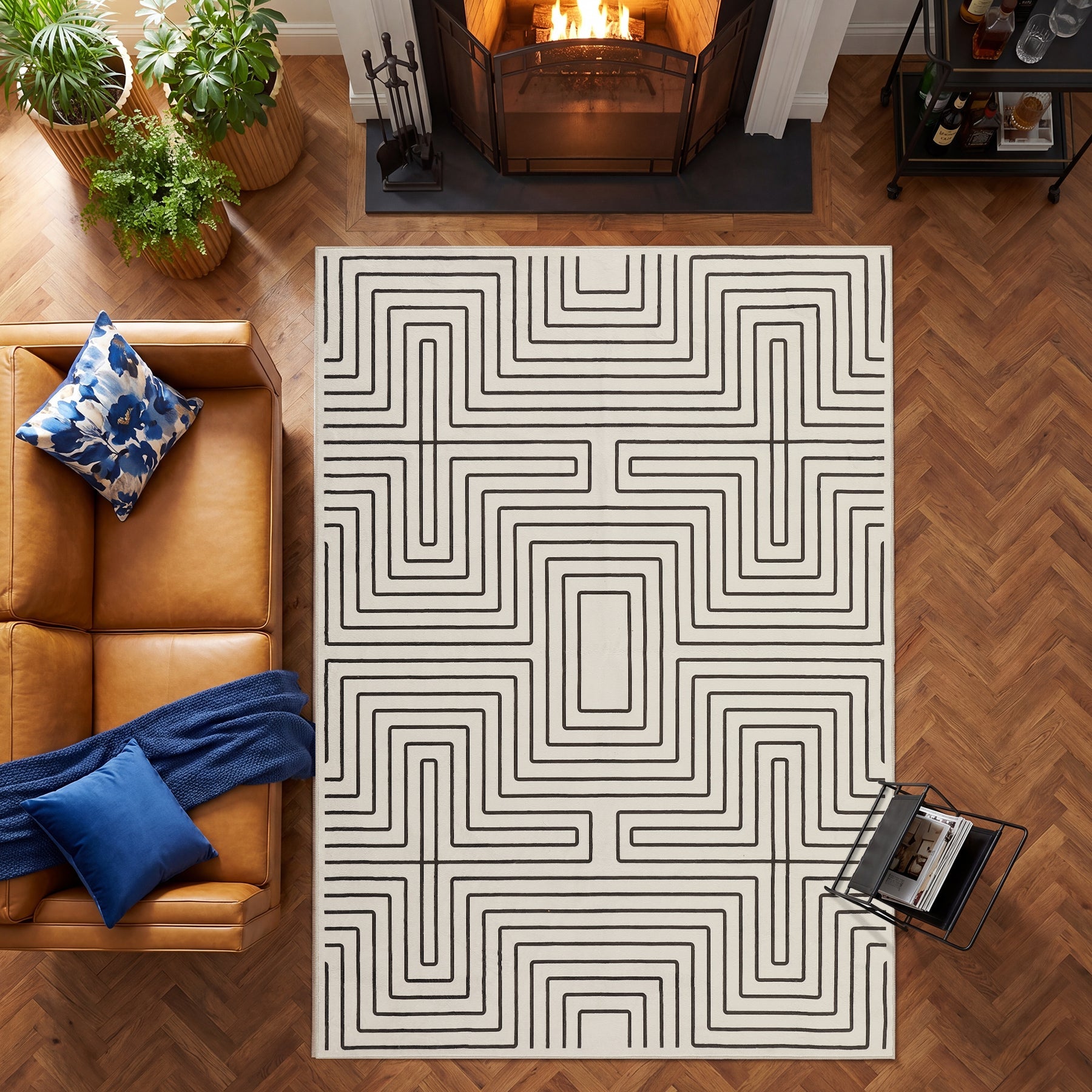 Dywan geometryczny z krótkim włosiem, 160x230 / 200x300 cm, antypoślizgowy, zmywalny w 30°C – idealny do salonu i sypialni, OEKO-TEX