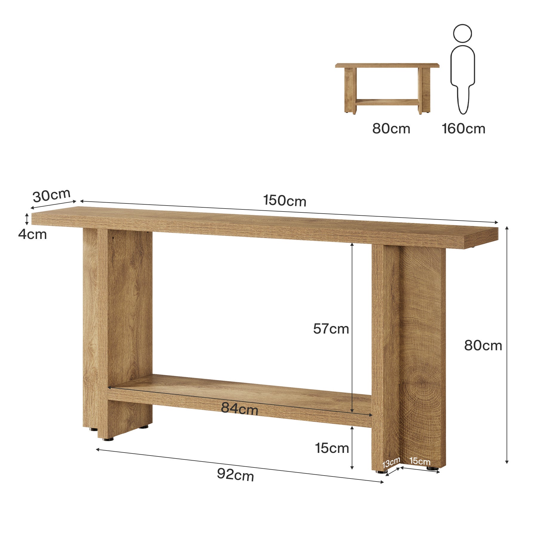 Stolik konsolowy 150 cm z półką – wąski stolik za sofę do salonu i przedpokoju