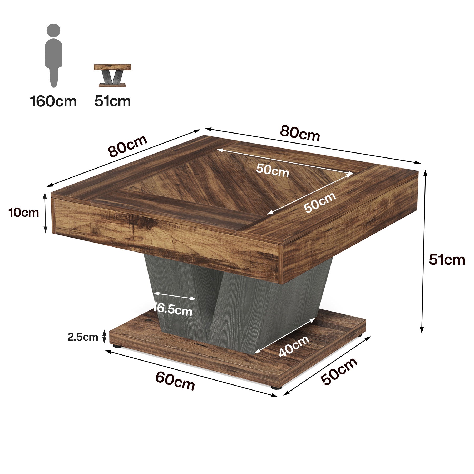 Kwadratowy stolik kawowy 80 cm – centralny stolik do salonu