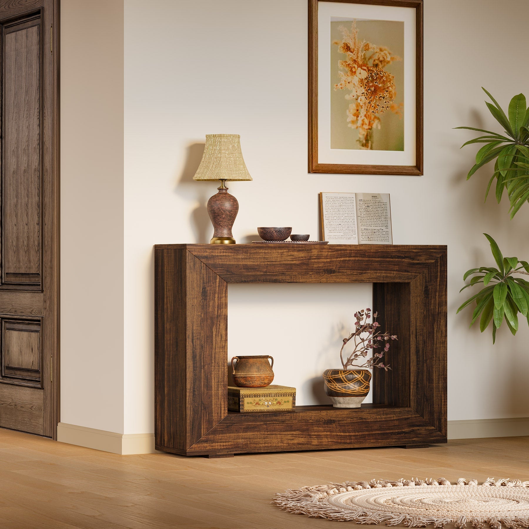 Stolik konsolowy 120 cm w stylu farmhouse – stolik do przedpokoju z miejscem do przechowywania